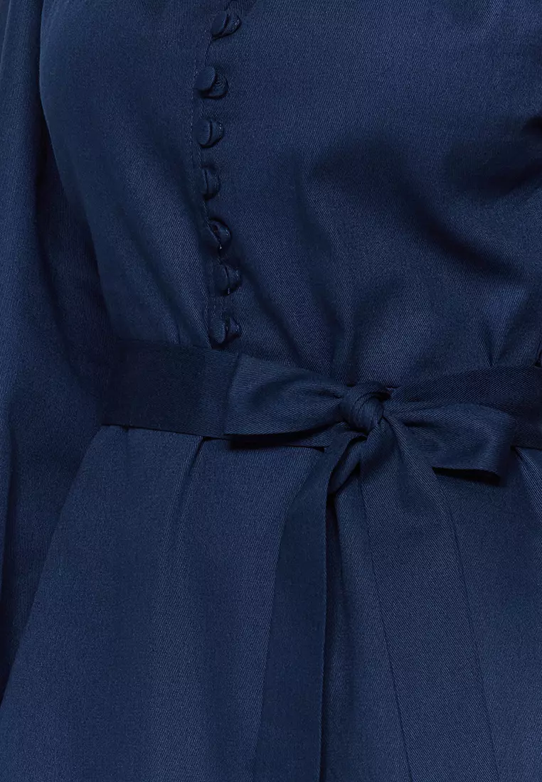 High Collar Woven Dress