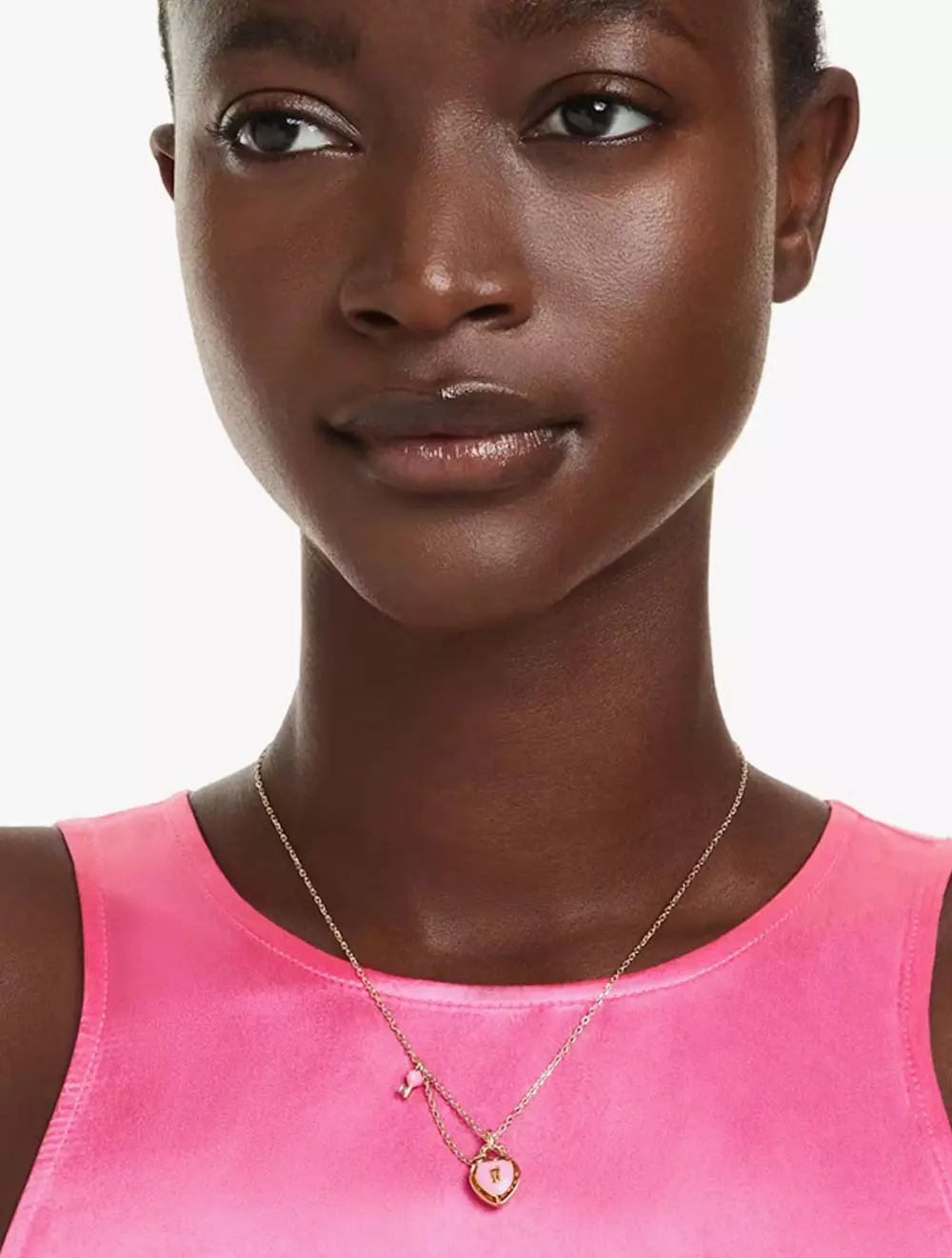 Idyllia pendant, Mixed cuts, Heart, Key, Pink, Gold-tone plated