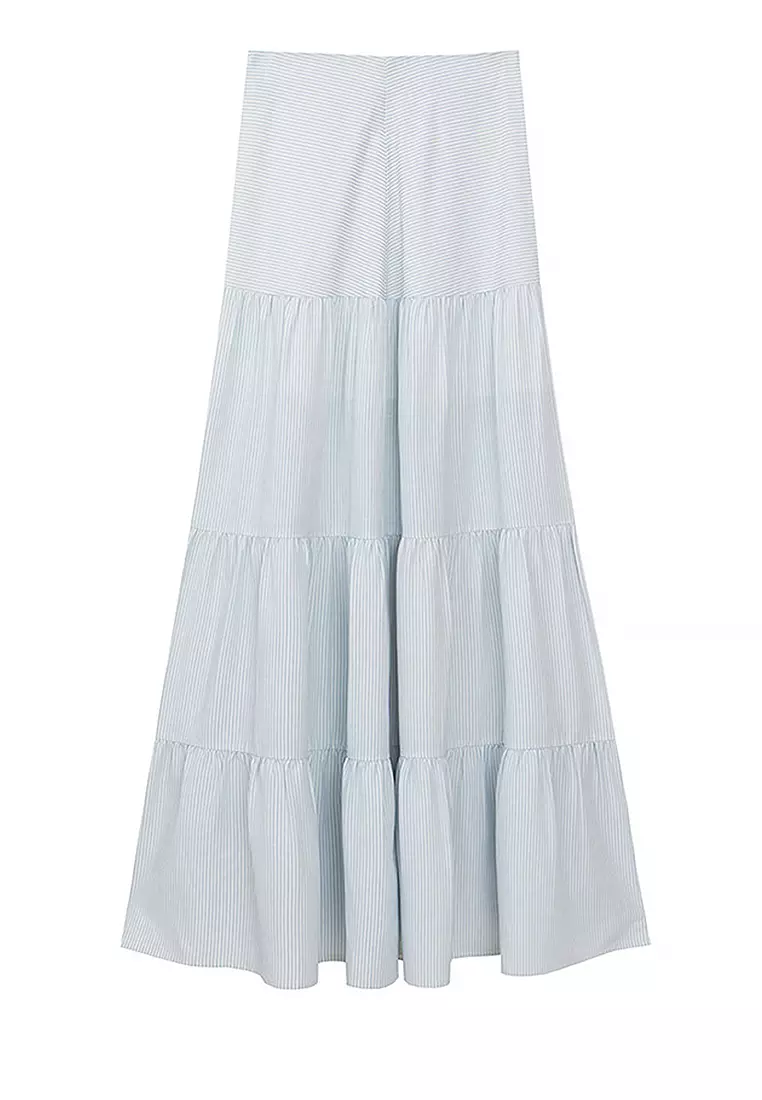 Striped Tiered Maxi Skirt
