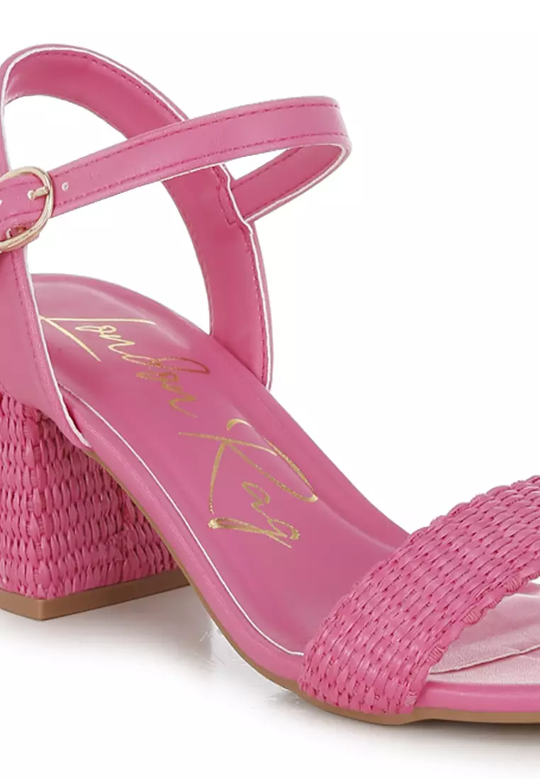 Raffia Pin Buckle Block Heels In Fuchsia