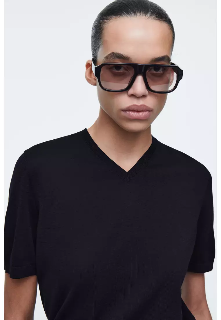 KNITTED COTTON V-NECK T-SHIRT