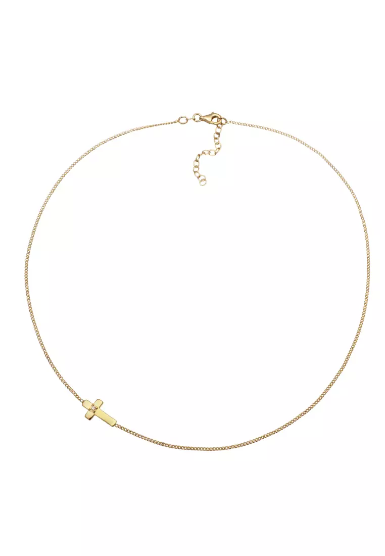 Necklace Cross Basic Gold Plated Embellished With Crystals By Swarovski®