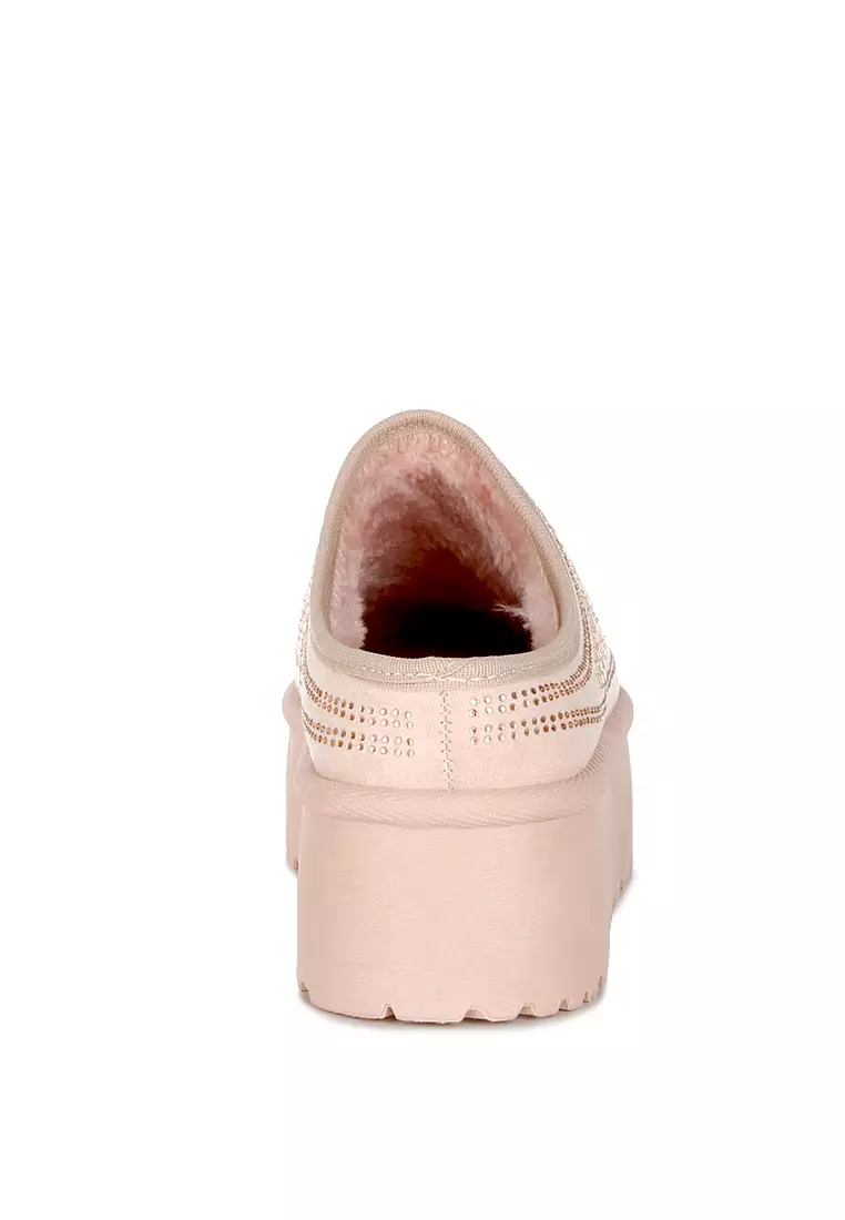 Pink Rhinestones Embellished Platform Classic Slip-On