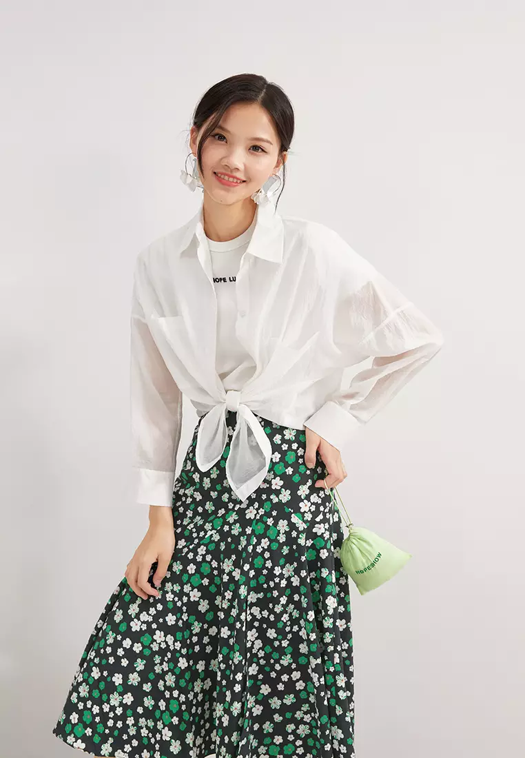 Loose Fit Semi Sheer Button Blouse