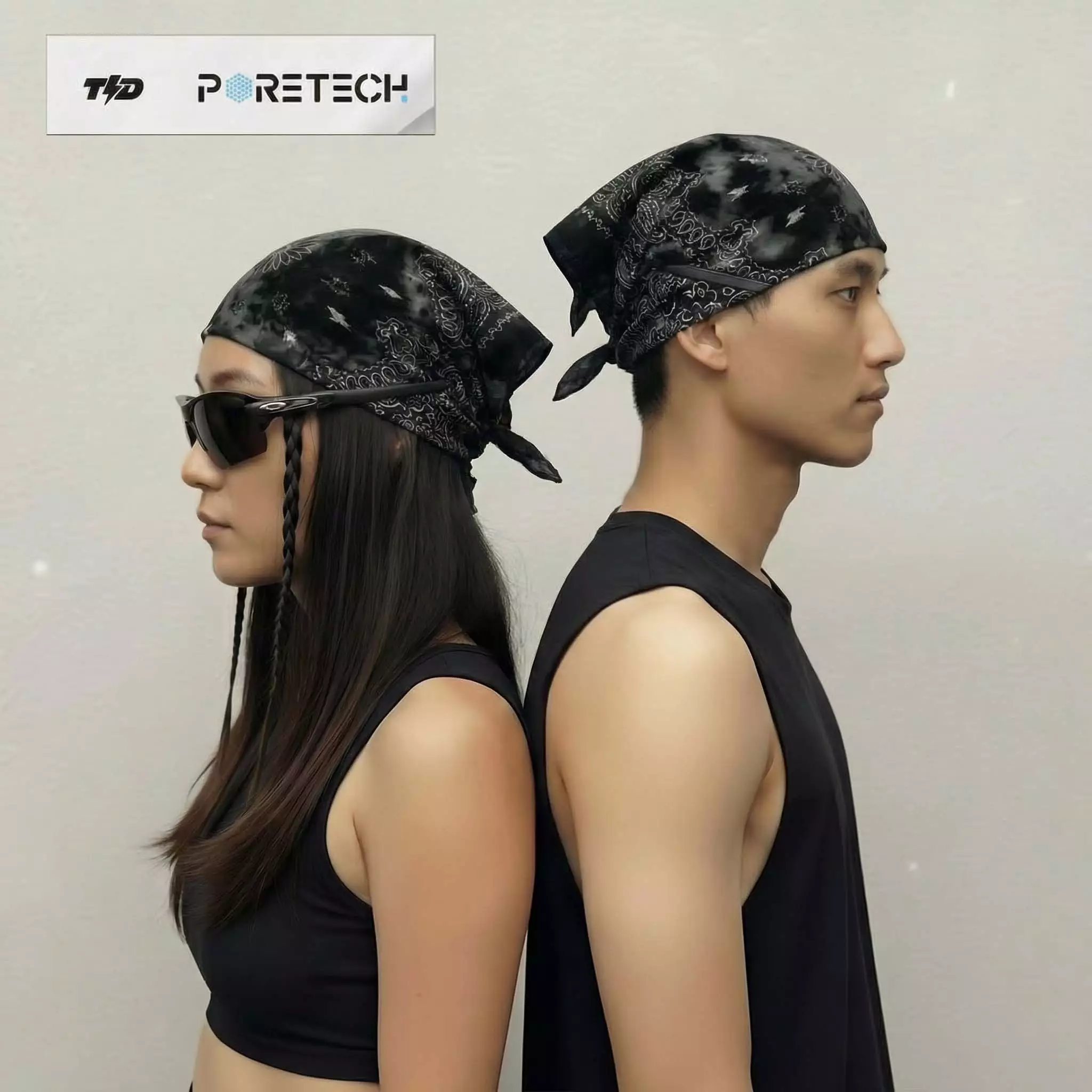 TDACTIVE Bandana Kalcer Lari Hitam Tie Dye Poretech 52cm x 52cm ABA44