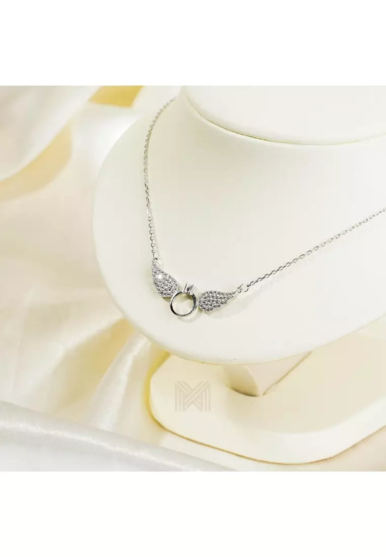 Millennia 2000 Angel Wings Cubic Zirconia Silver Necklace with 925 Sterling Silver