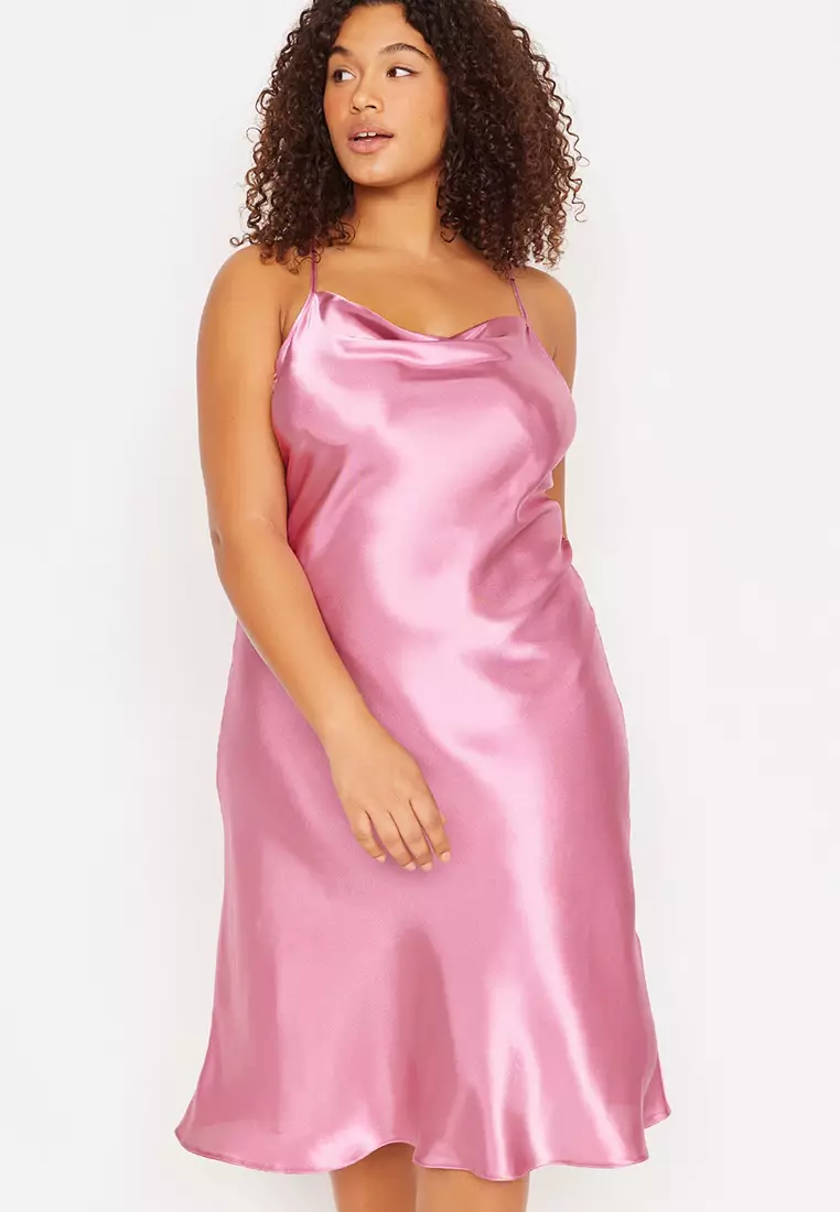 Buy Trendyol Plus Size Cowl Neck Slip Night Dress in Rose 2024