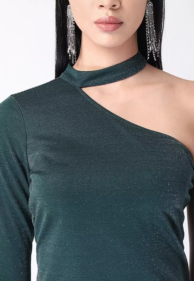 One Shoulder Choker Neck Bodycon Dress