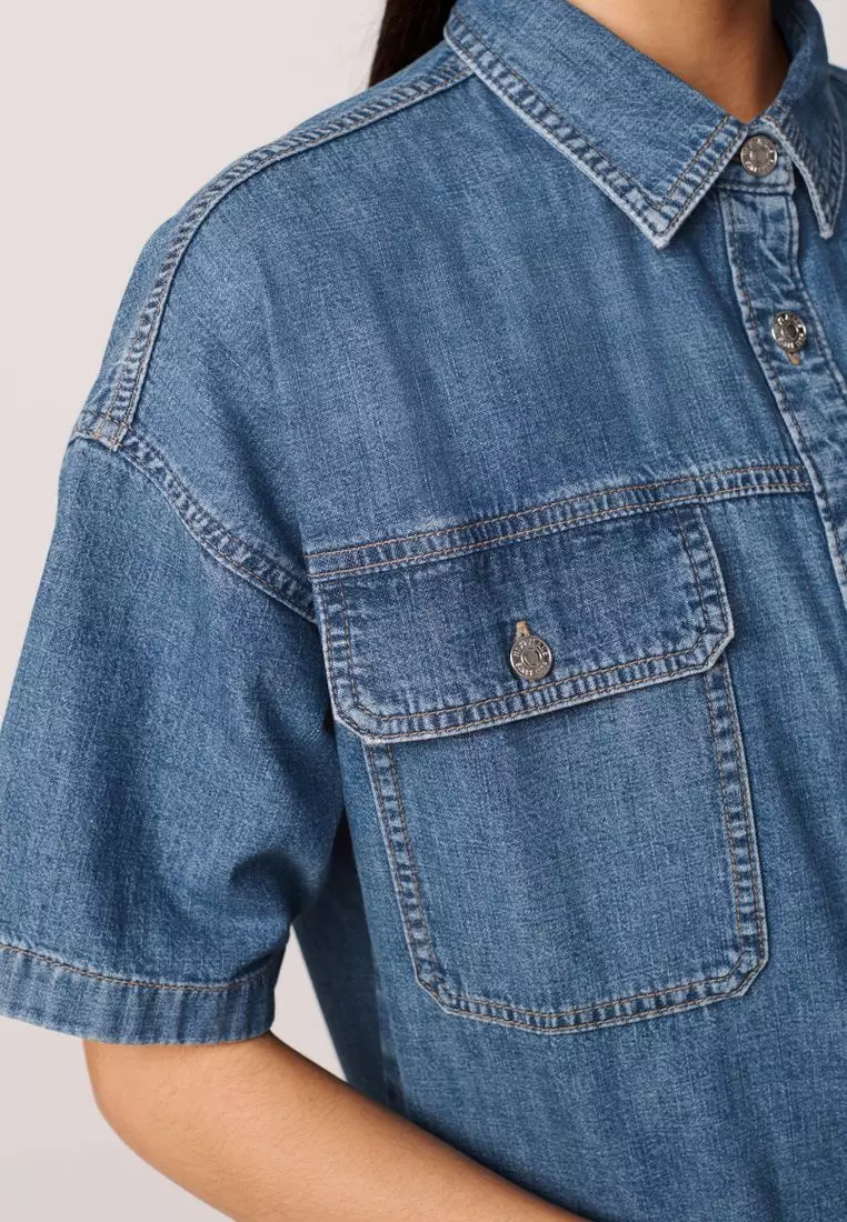 【JEMUT】★男女兼用★ 25SS Bento Denim Short Sleeve Shirt Denim Box Fit Short Sleeve Shirt