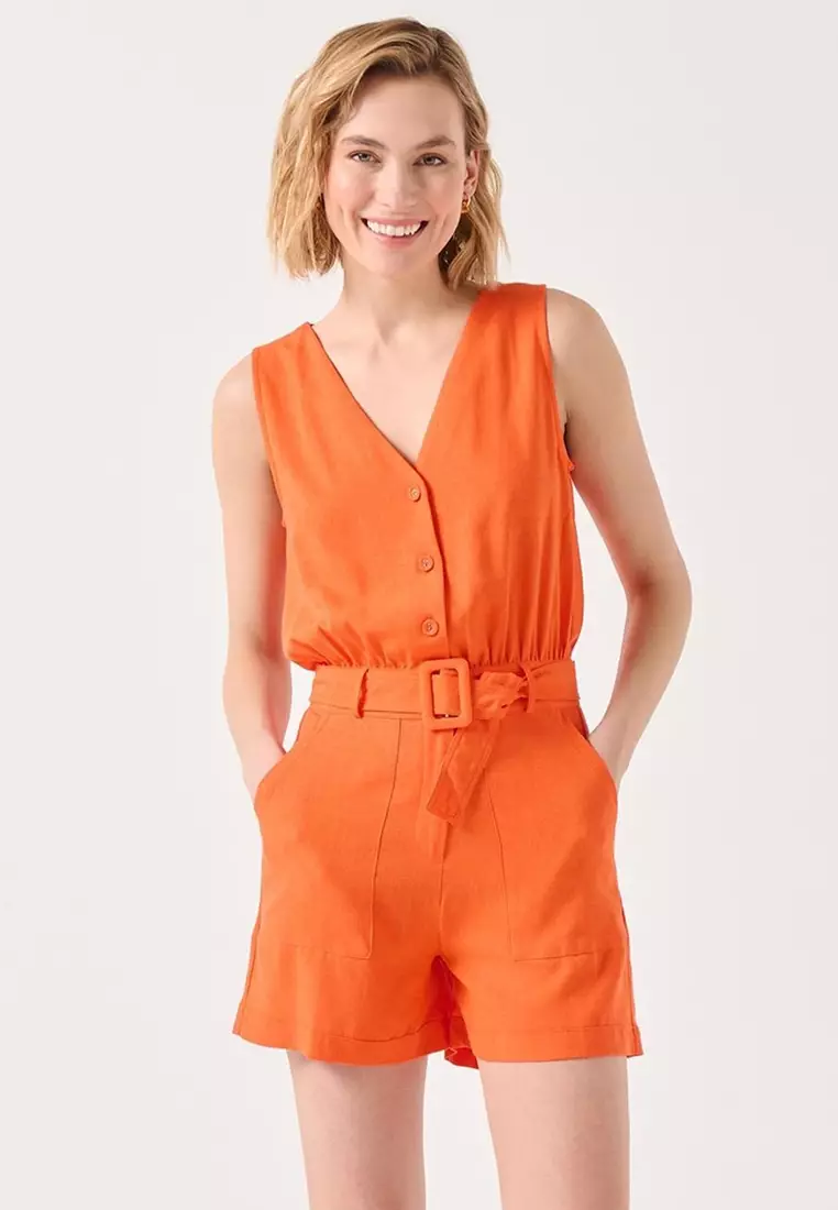 Orange belted playsuit hot sale