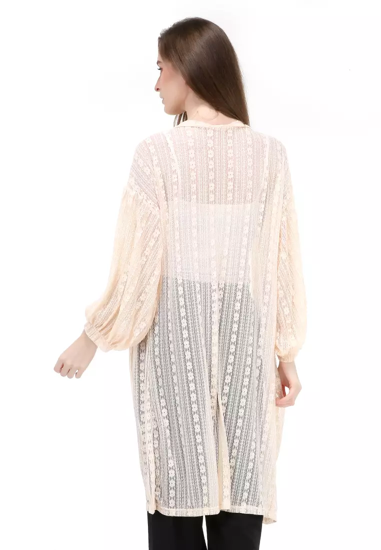 Shevia Cardigan Long Sleeves Wanita Design Elegant Atasan - Beige