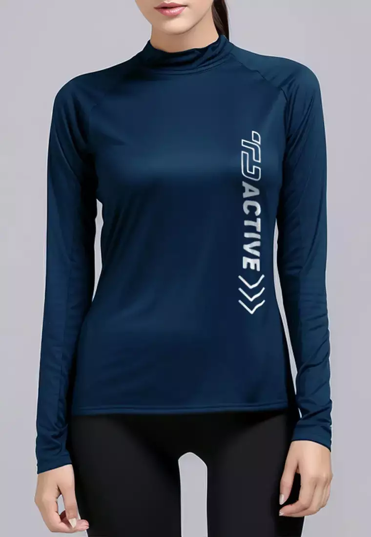 LSD28 baju gym lengan panjang stretch jersey "td active outline forward" navy