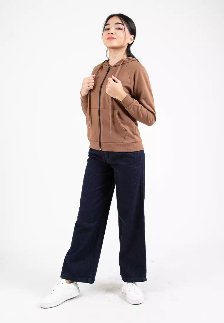 Forest Ladies Stretchable Sweatshirt Cotton Terry Hoodie Women Jacket | 830108-12LtBrown