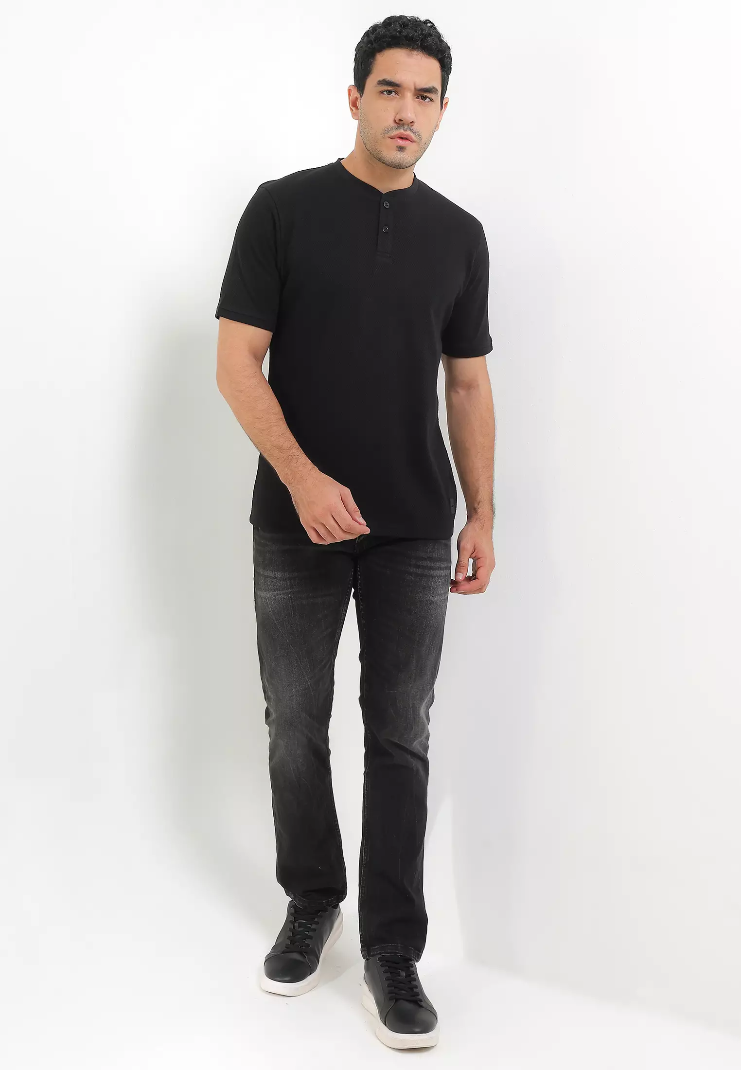 Cressida Henley Shirt Premium Black - I062H