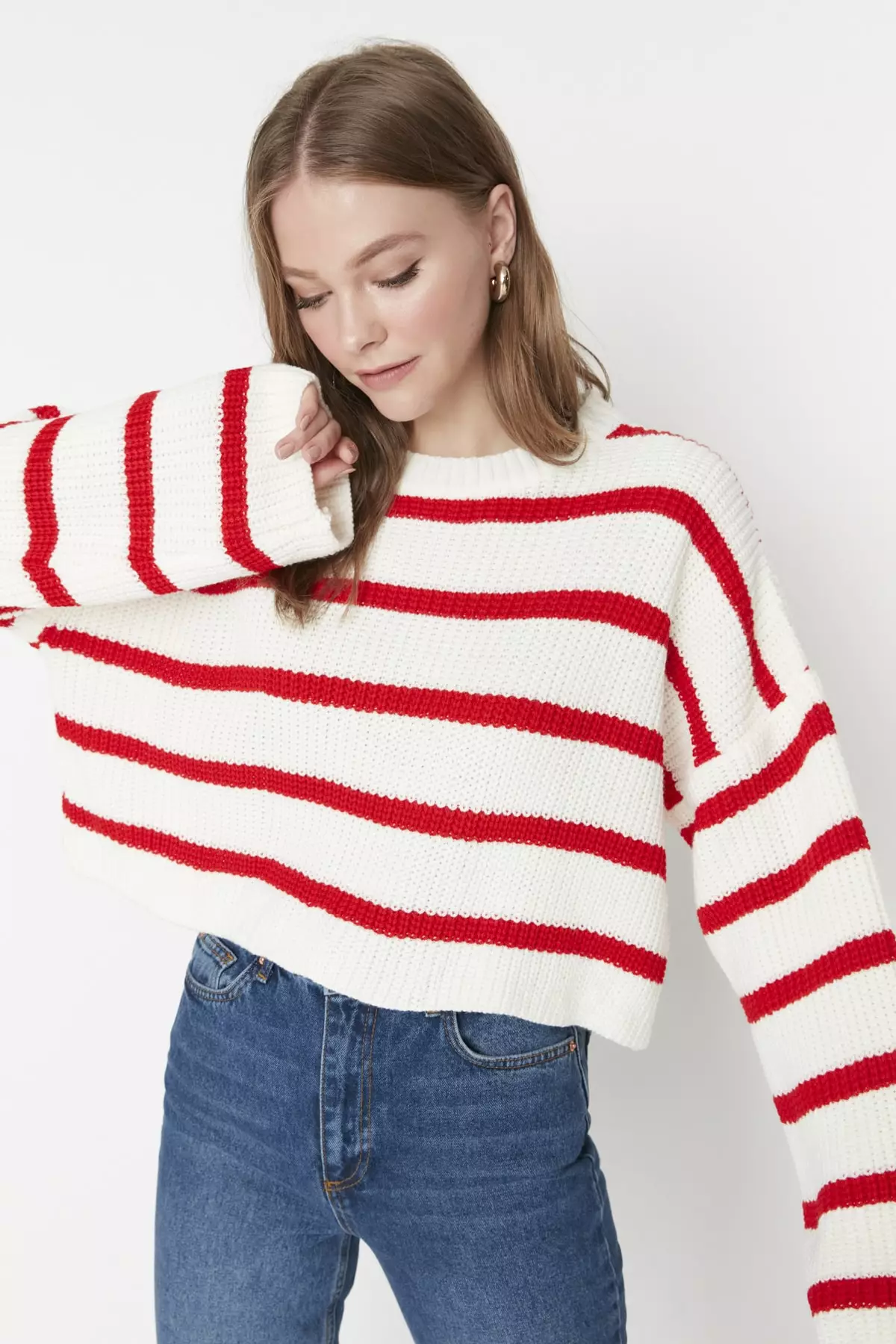 Crop Basic Striped Knit Sweater