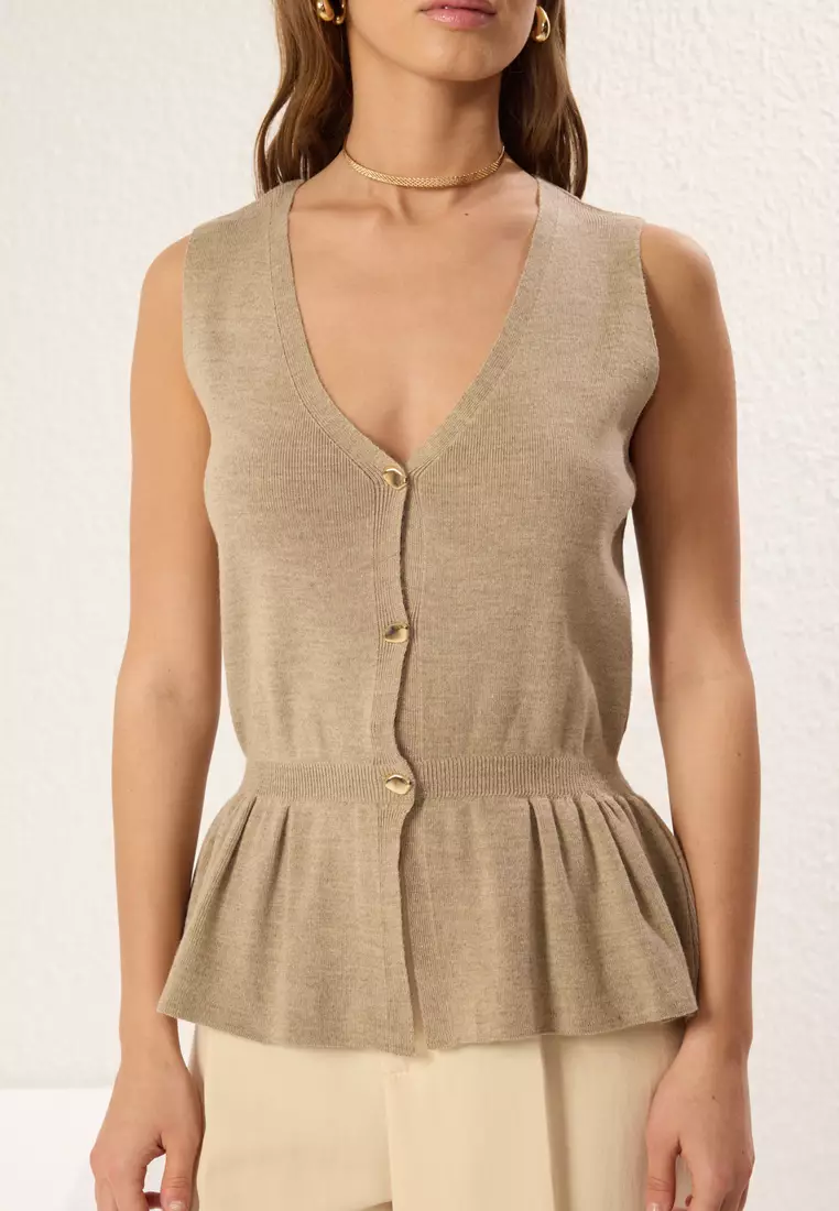 Mink V Neck Peplum Vest