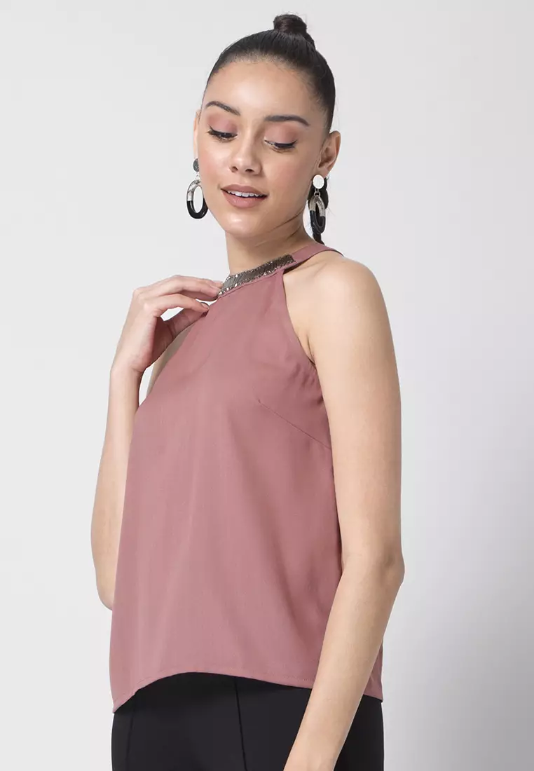 Dusty Pink Embellished Halter Top