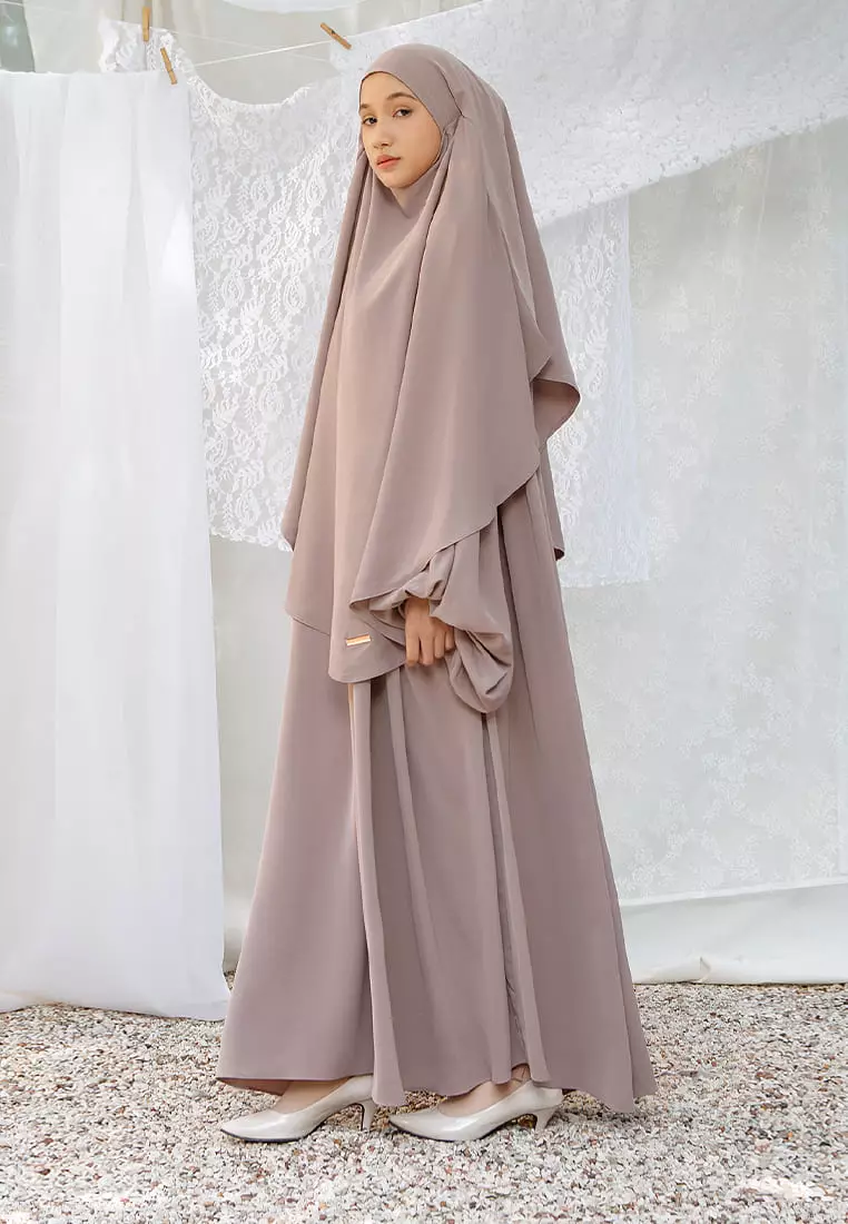Mida Abaya Khimar Set Grey Cream (Lozy x Hamidah)