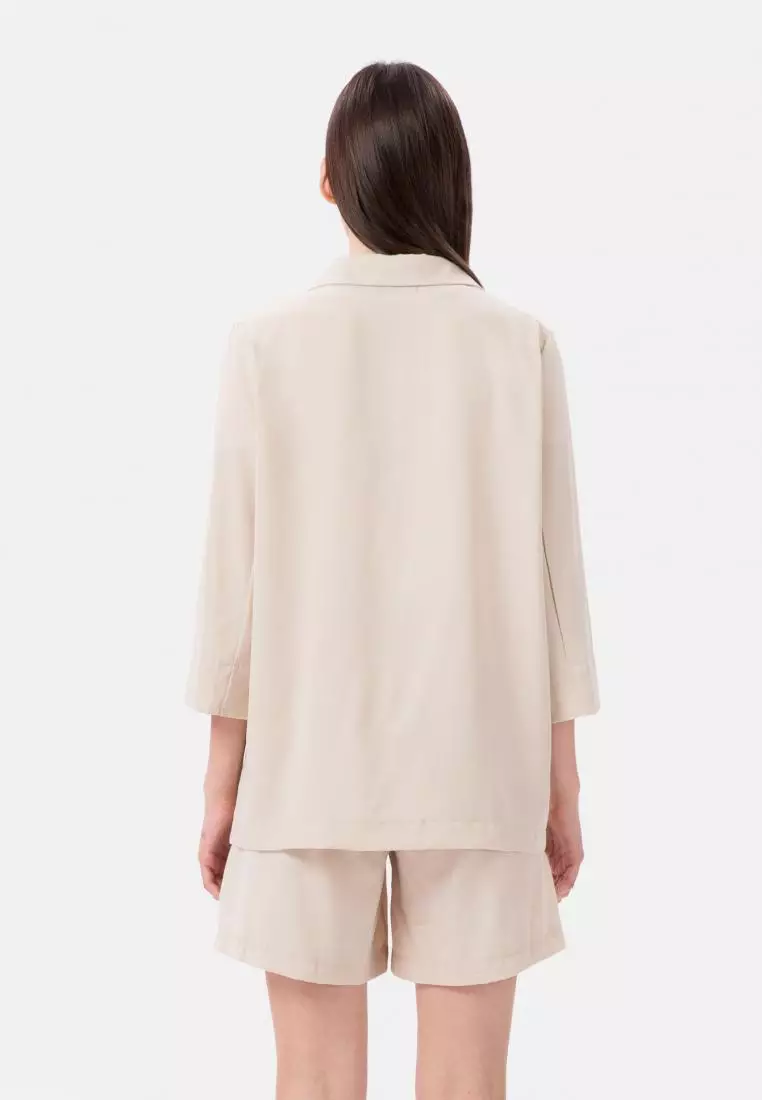 Mid Sleeve Blazer & Pants Suit in Cream