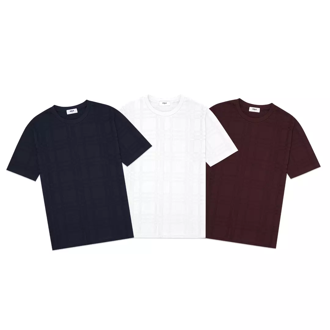 Geometric Square Textured T-Shirt Burgundy