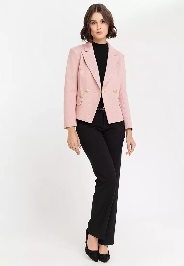 Wool Blend Cross Button Blazer