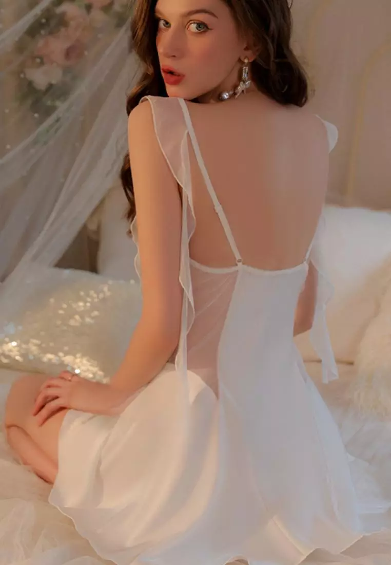 New lotus leaf shoulder strap pajamas nightgown  Lingerie  K062602W