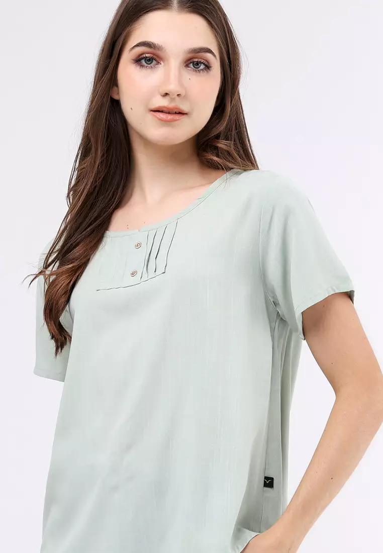 Woven Plain Soft Linen Short Sleeve Blouse