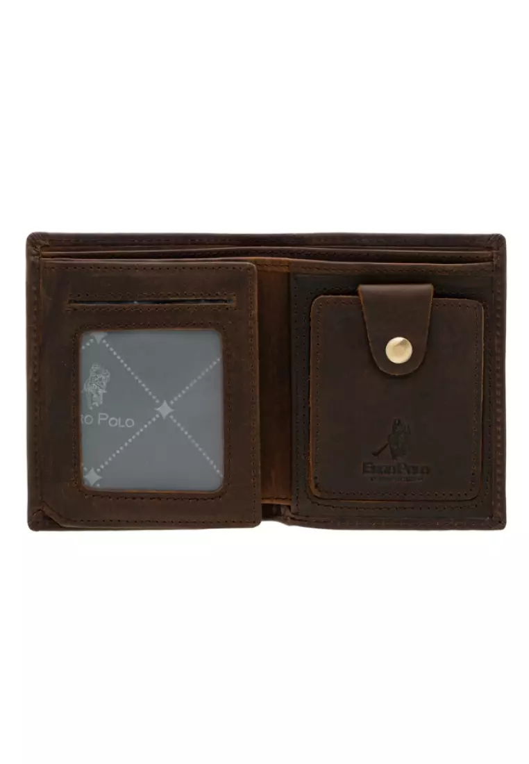 Euro Polo Men's Crazy Horse Leather Vertical Tri-Fold Wallet EWB 40359