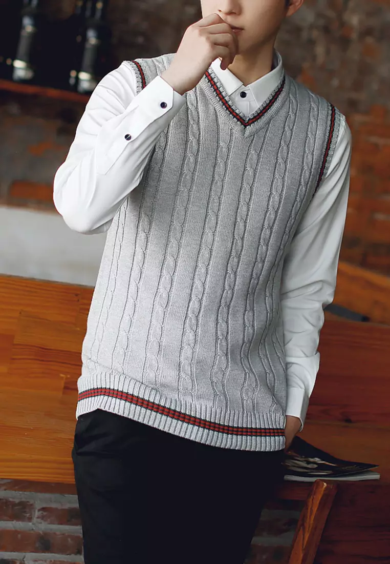 Contrast Stripe Knitted Vest XH920