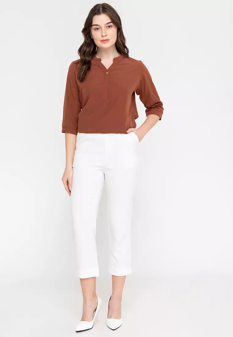 Lars Mandarin Collar 3/4 Sleeve Top