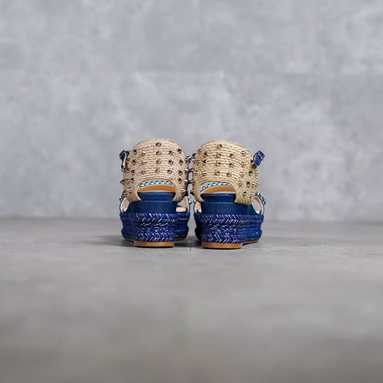 Sepatu CHRISTIAN LOUBOUTIN PYRACLOU 6CM GLITTER BLUE SPIKE WEDGES 100% ORIGINAL