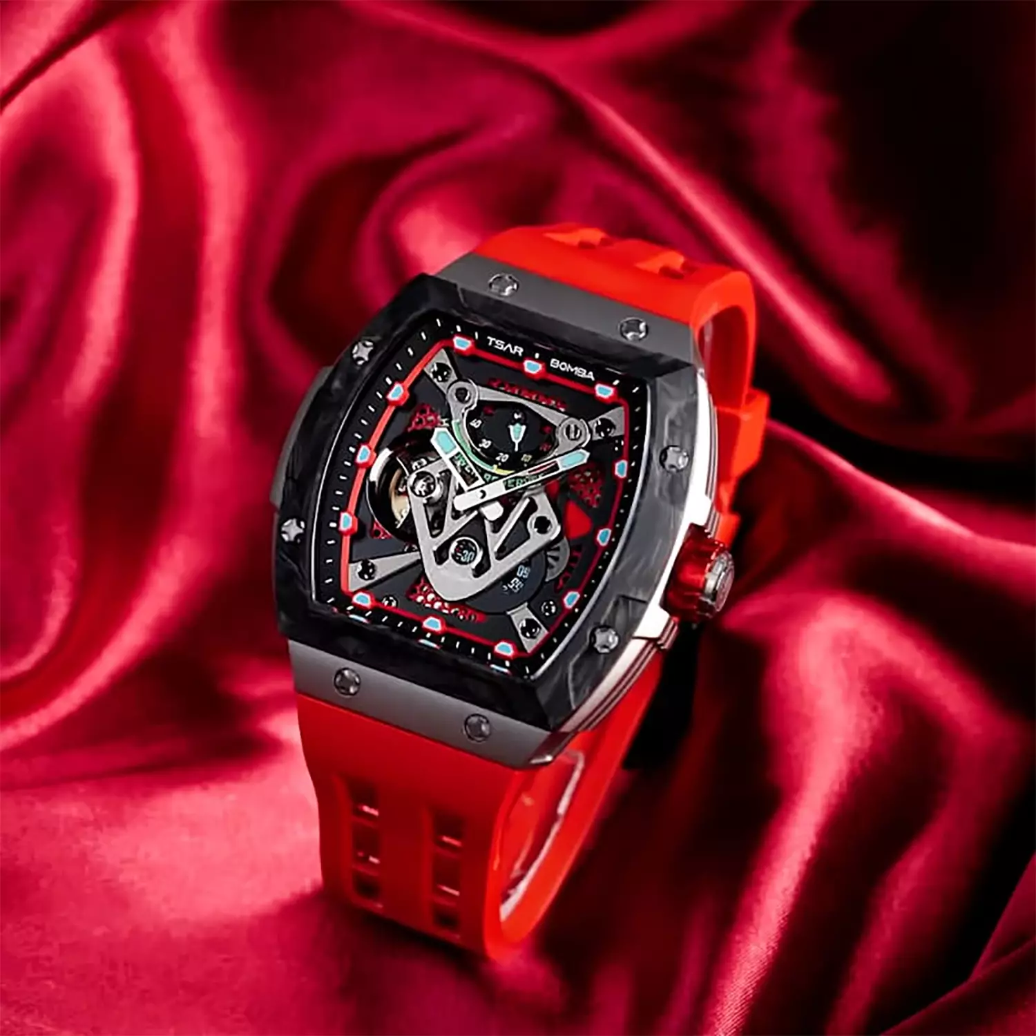 Jam Tangan Pria Tsar Bomba Neutron TB8216TF-02 Titanium Alloy Case Red Rubber Strap Limited Edition