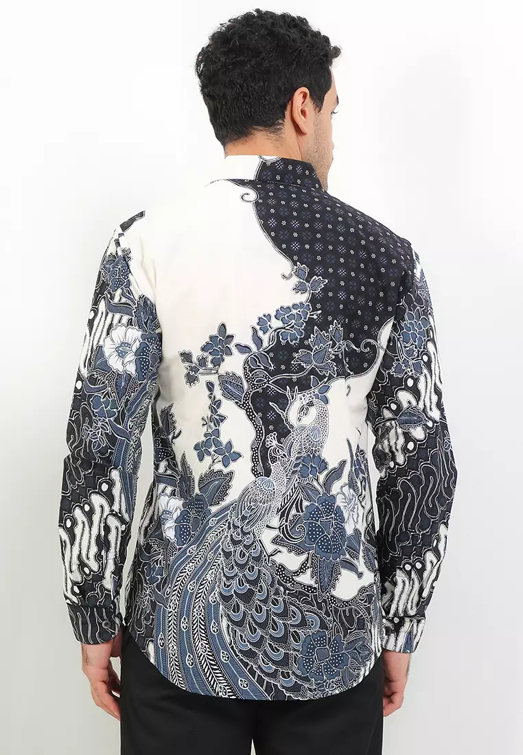 Gervaso Kemeja Batik Exclusive Premium Pria Casual Modern Lengan Panjang Black White Prada