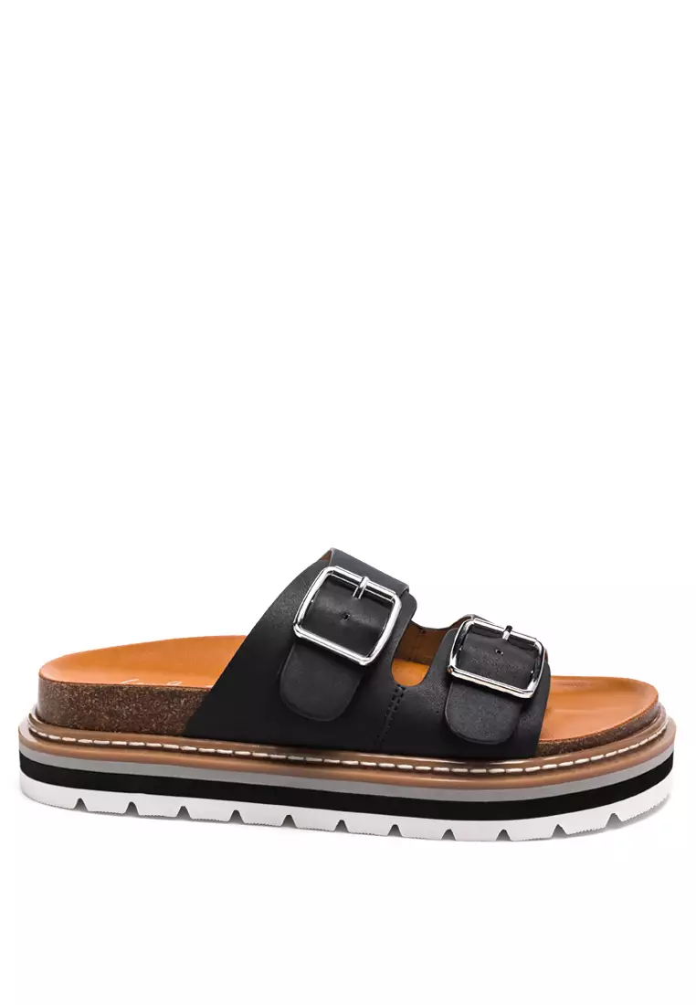 Discount on London Rag  shoes - SKU: Buckled Platform Slides In Black