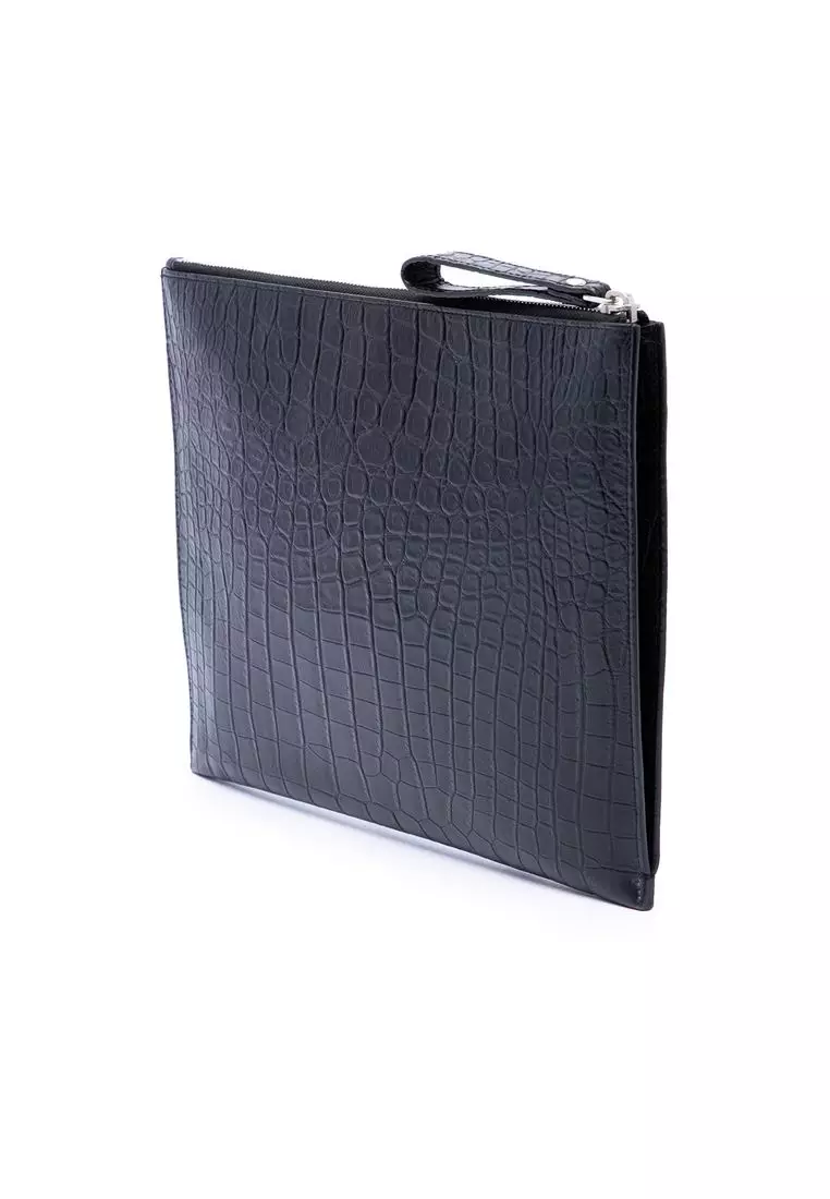 Pre-Loved Saint Laurent Croc Embossed Leather Clutch