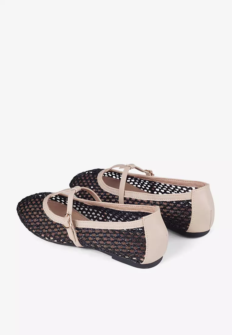 Aria Woven Mary Jane Flatshoes Summer Slip On in Black