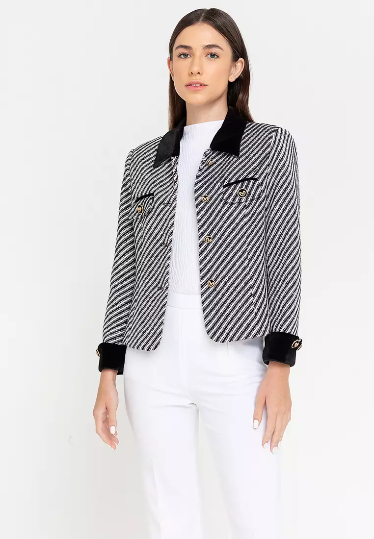 Diagonal Stripe Woolen Blazer