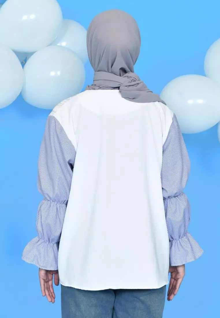 Seika Lace Top - Bw - Stripe Blue M18225 R15S3