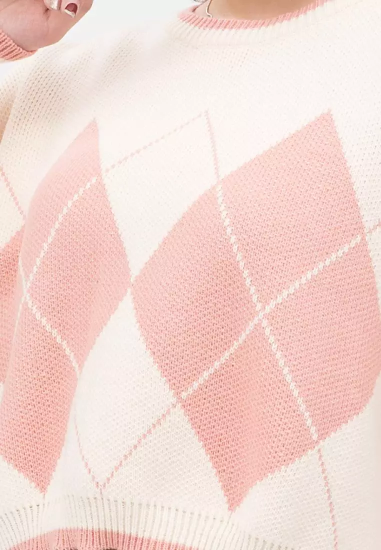 Diamond Crop Sweater in Pink