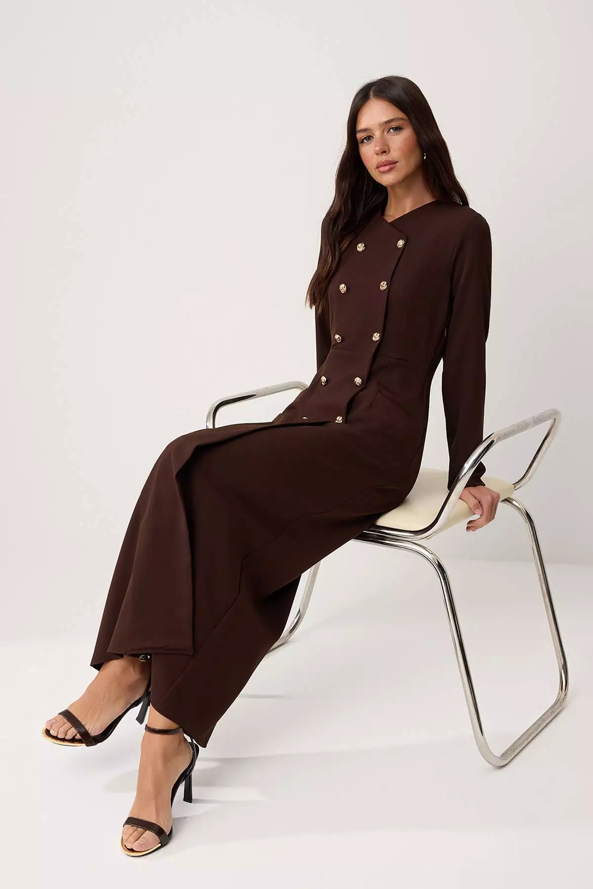 blue dress on brown skin Rose Garden Tied Shoulder Maxi Dress Brown main image 1