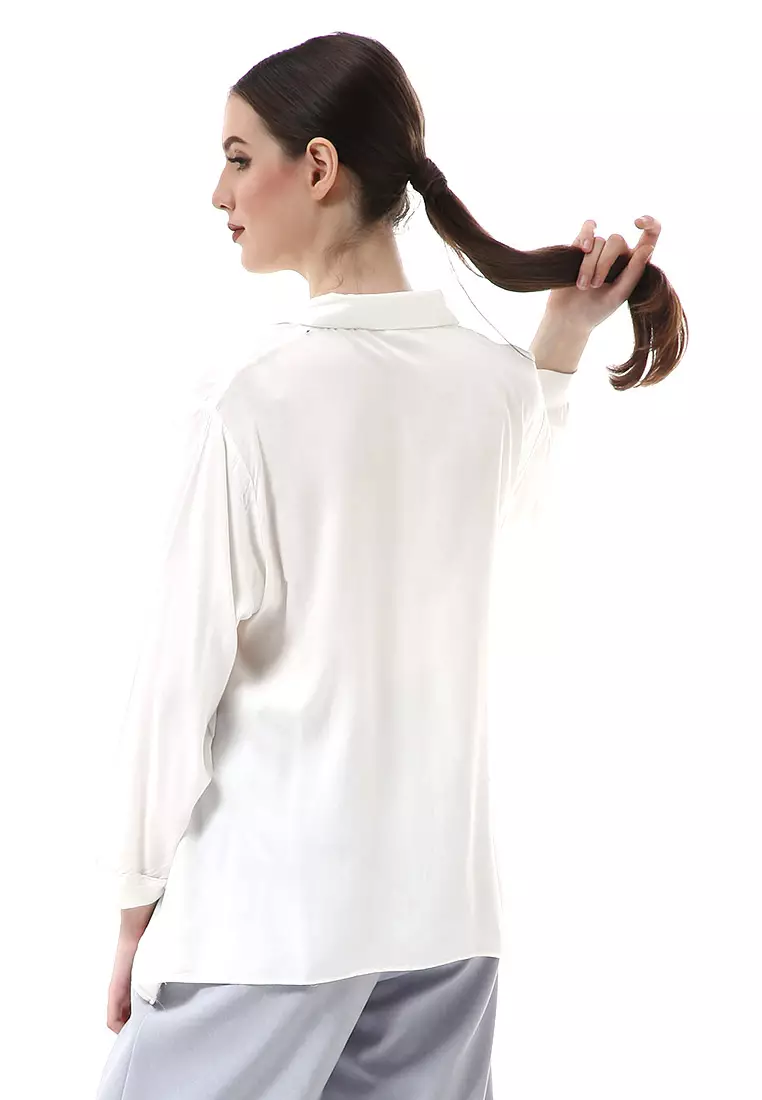 Ayudia Shirt Long Sleeve Atasan Wanita Premium Quality - Broken White