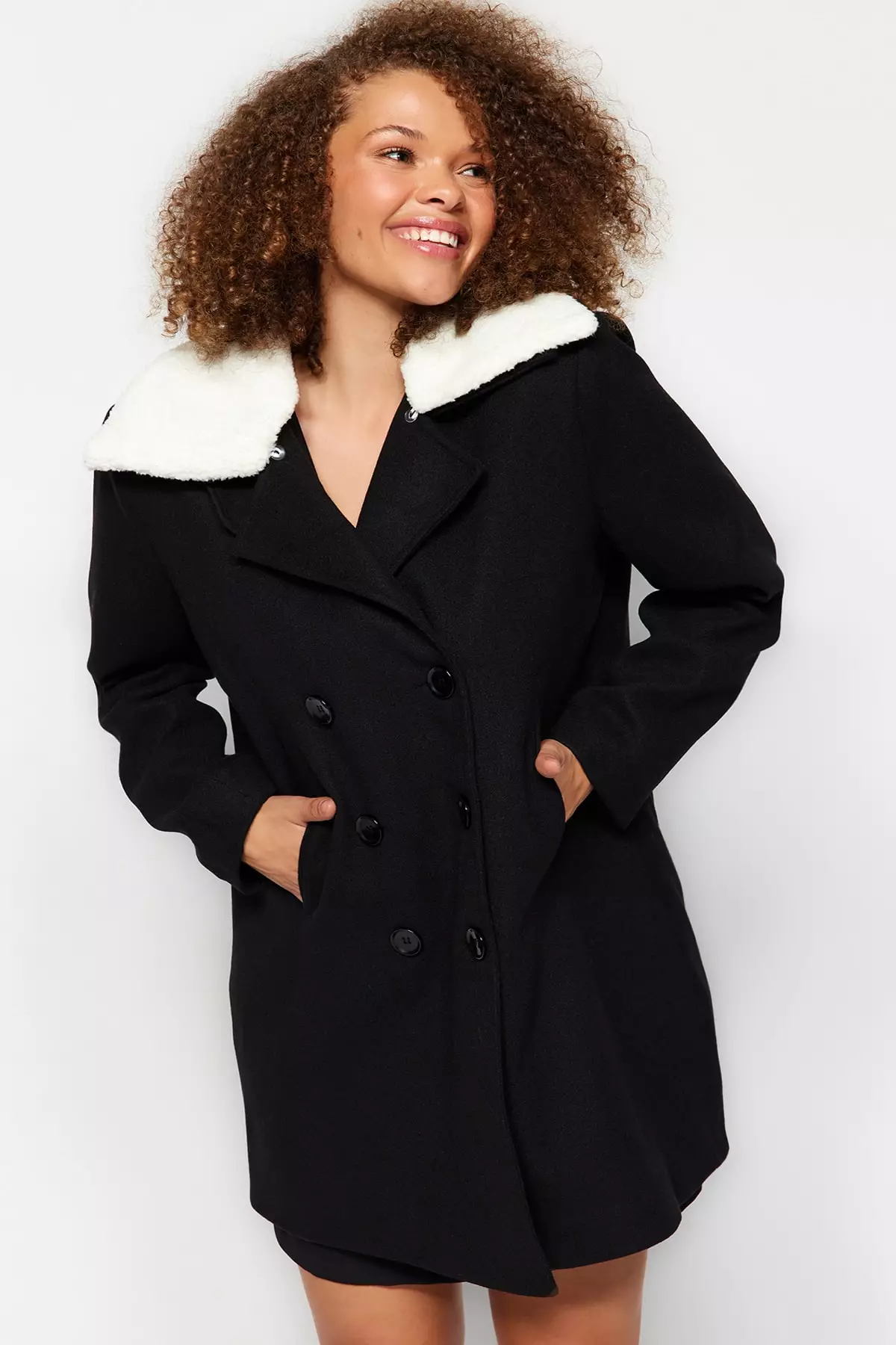 Fur collar pea coat womens clearance