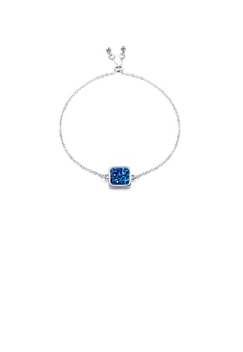 Glamorousky blue Simple Bright Geometric Square Blue Cubic Zirconia Adjustable Bracelet 31D60ACC3AC10FGS_1