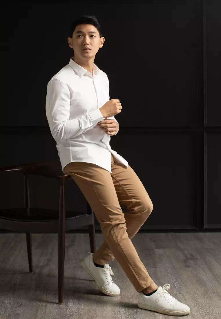 Kemeja tangan panjang Formal Stretch oxcon White