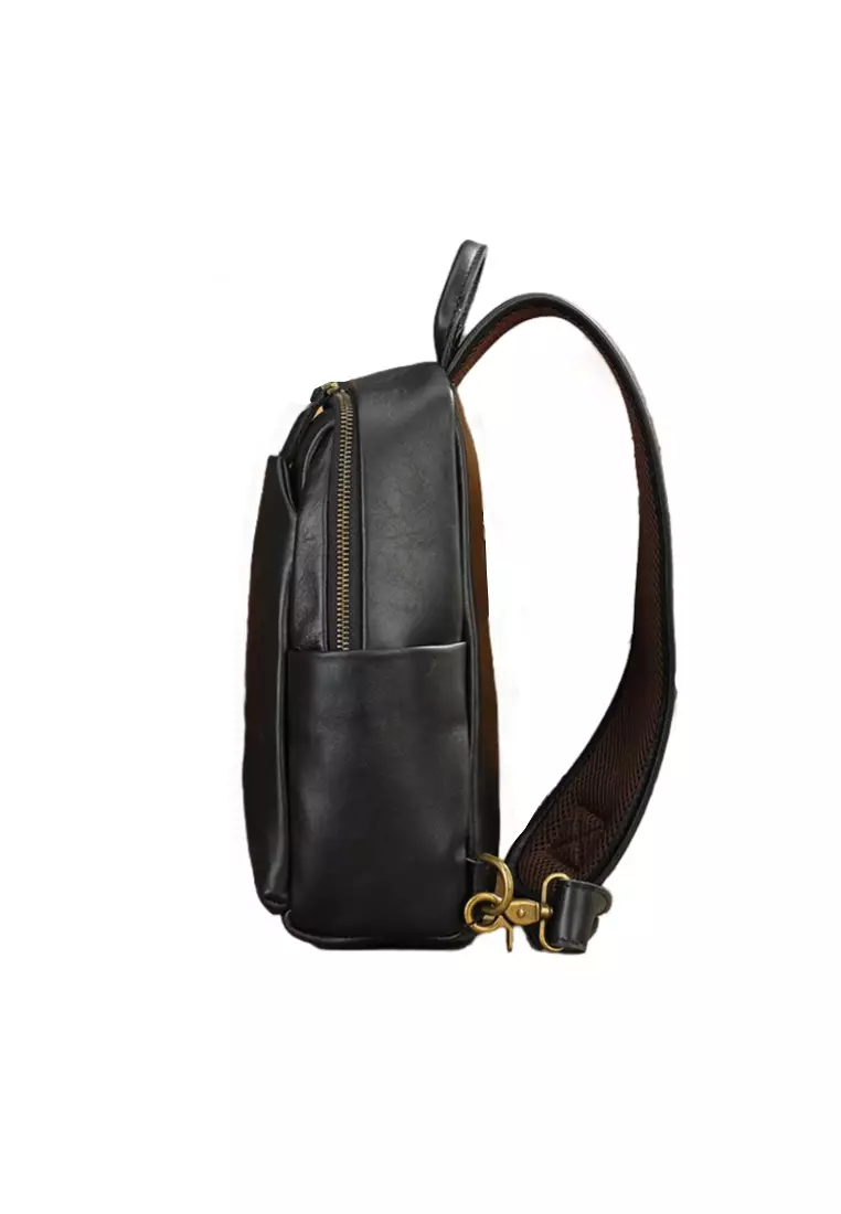 Men's Crazy Horse Cow Leather Zipper Belt Bags Chest Bags