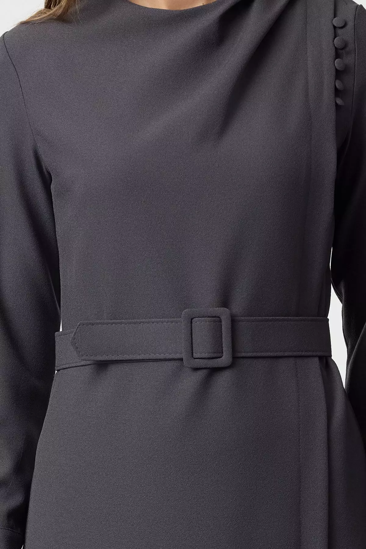 Double Breasted Draped Crepe Dress