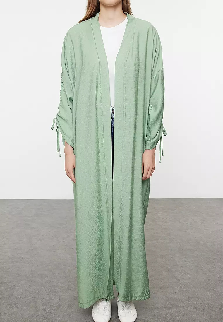 Drawstring Woven Cardigan