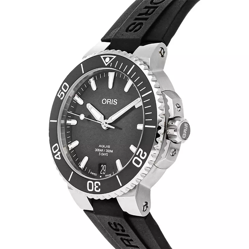 Jam Tangan Pria Oris Aquis 01-400-7769-4154-07-4-22-74FC Date Automatic Black Dial Black Rubber Strap