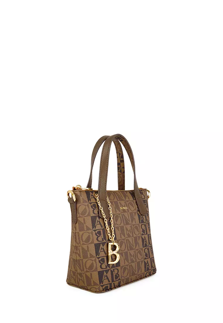 Bonia Brown Piera Monogram Mini Tote Bag