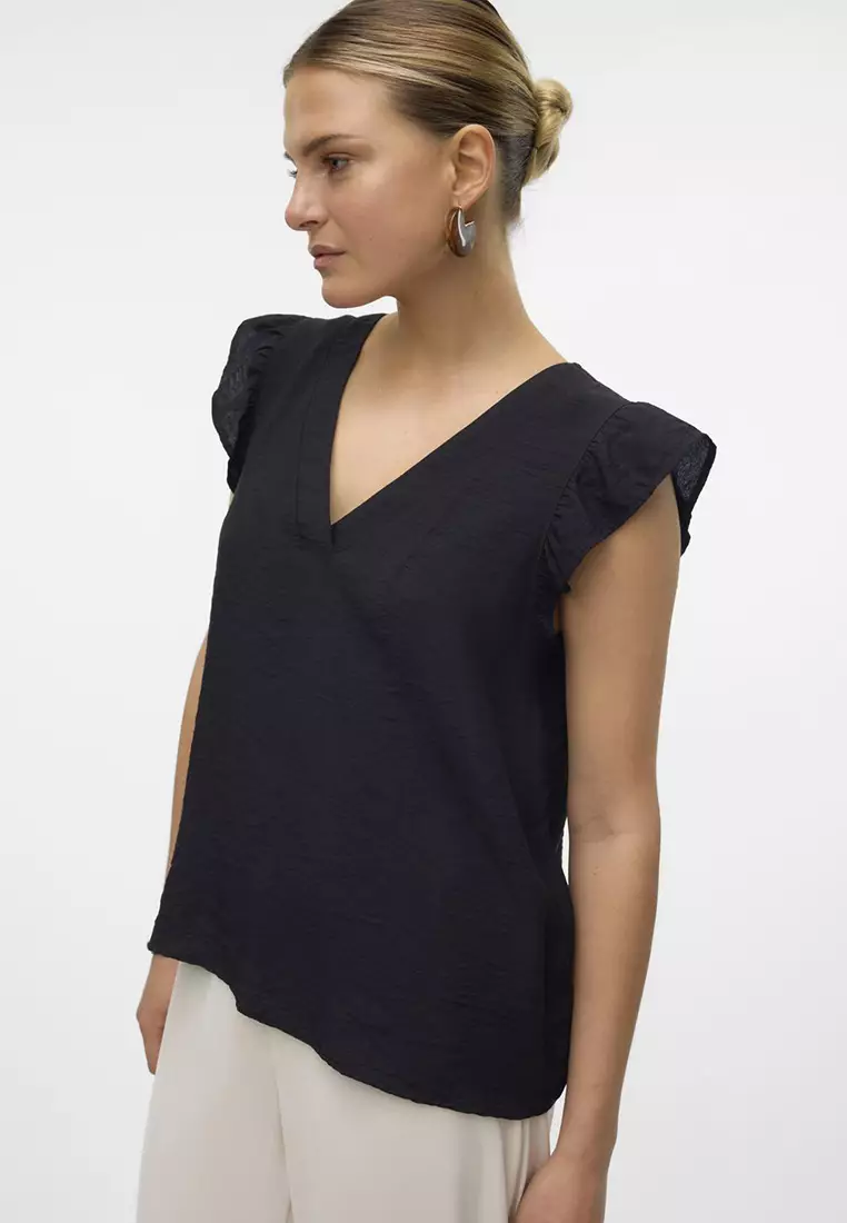 John Mark Women's Tiered Ruffle Top - Three Quarter Flounce Sleeves, Slimming Tummy Control - View #4